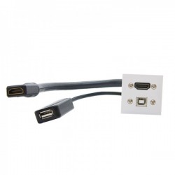 Plastron 45x45 HDMI 2.0 coudé 60° + USB2.0 amplifié F/F - 0.3/0.2m