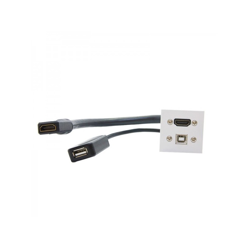 Plastron 45x45 HDMI 2.0 coudé 60° + USB2.0 amplifié F/F - 0.3/0.2m