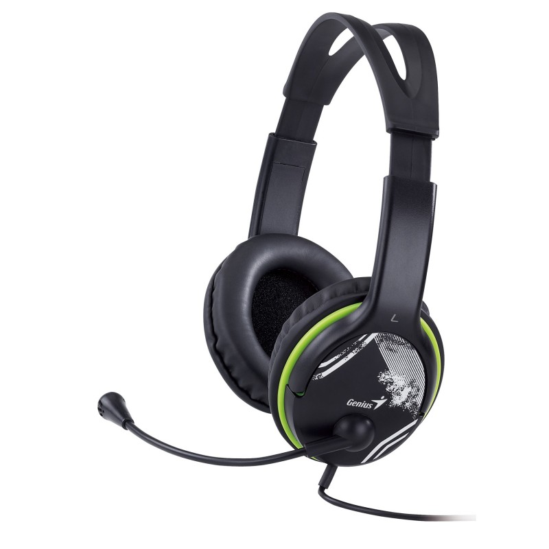 GENIUS - Micro Casque, noir et vert, écouteurs ajustables - EOL