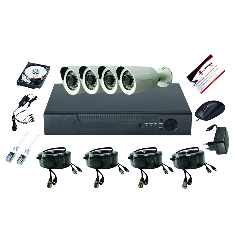 UPTEC VIEW - Pack 5in1 DVR4CH, HDD1T,câbles, alims, 4 bullets 3.6 5MP